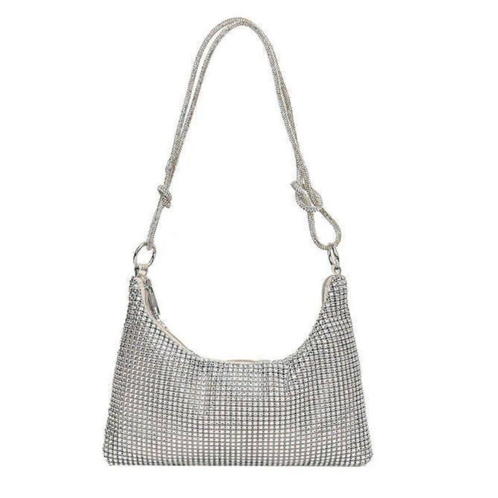 Diamond bedazzled mini shoulder bag silver 12x10